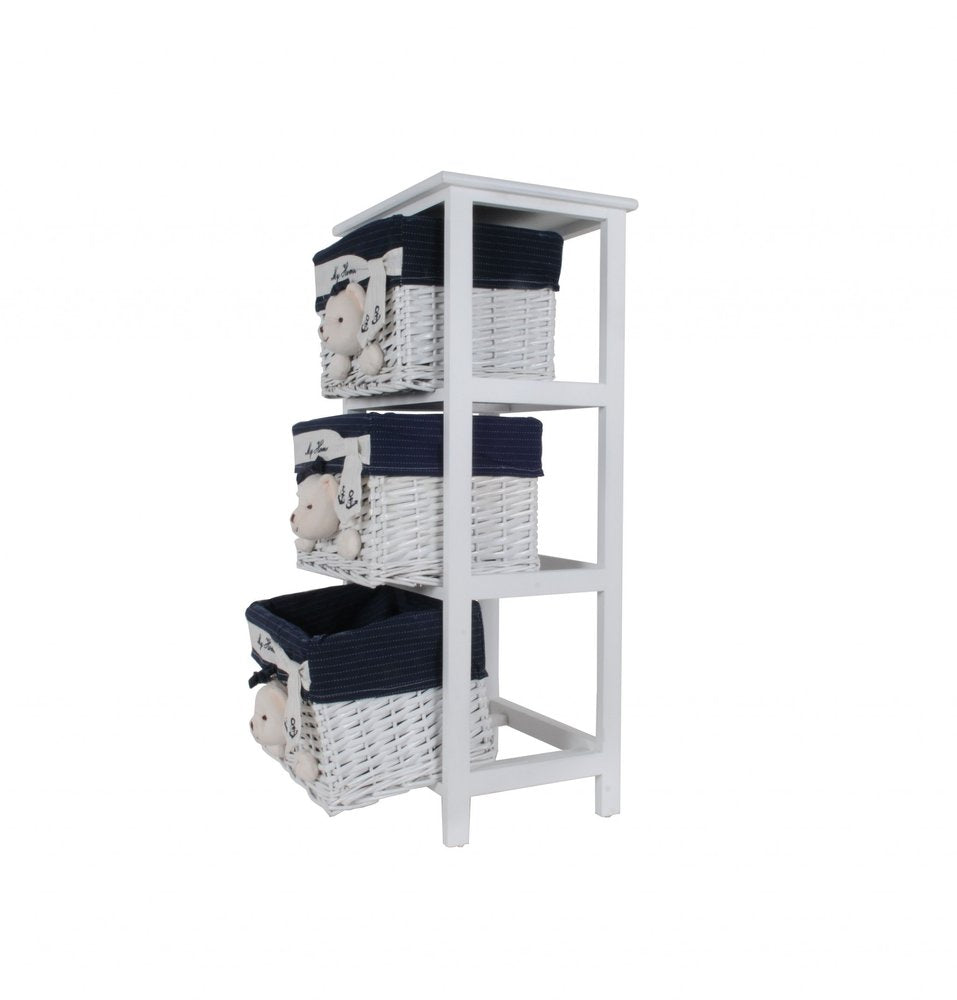 12.5" X 16" X 35.5" White Blue Portable 3 Drawers