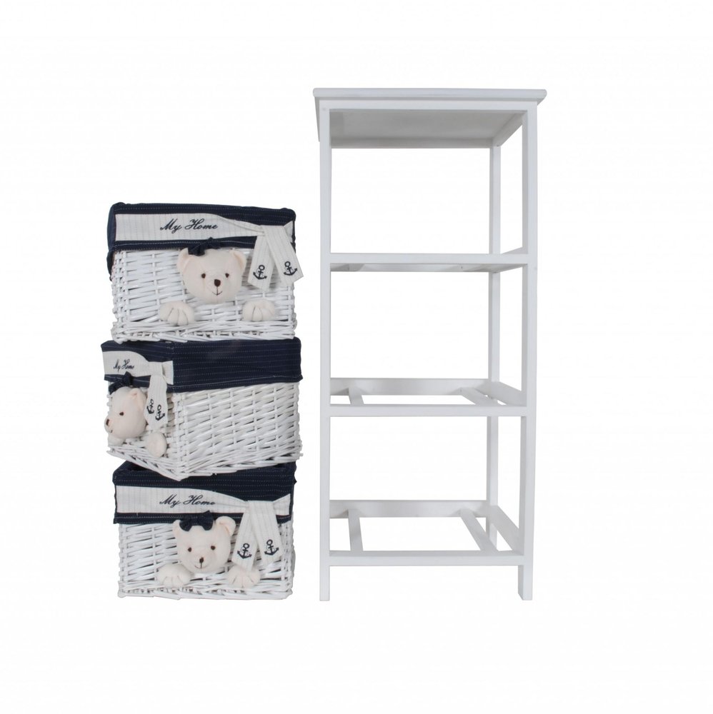 12.5" X 16" X 35.5" White Blue Portable 3 Drawers