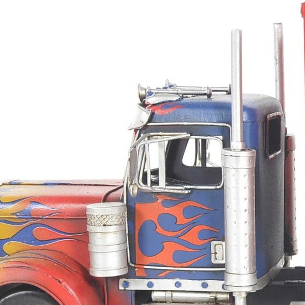 8" Blue And Red Metal Hand Painted Model Car Tabletop Sculpture