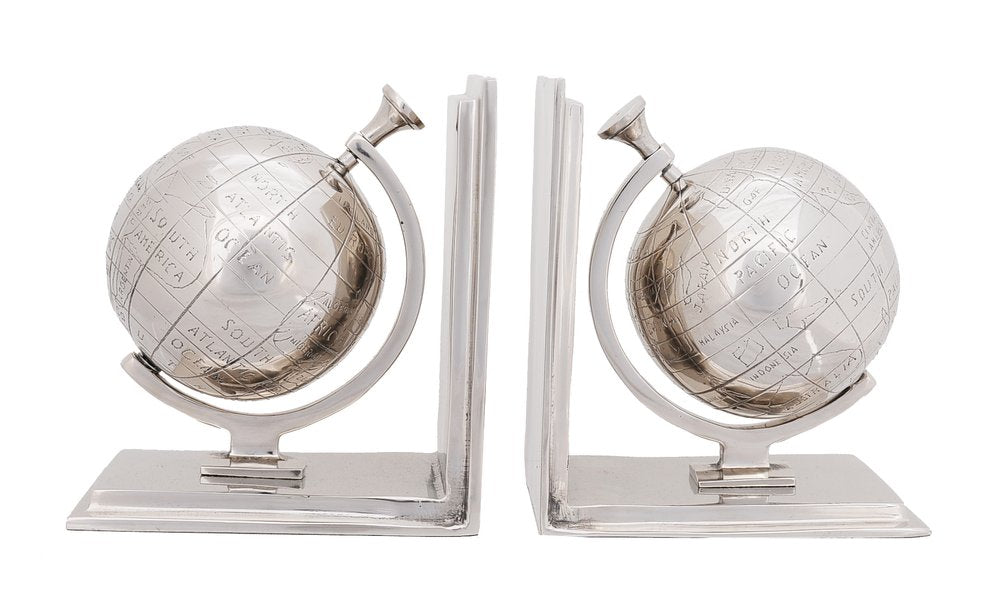 Set of Two Aluminum Globe Bookend