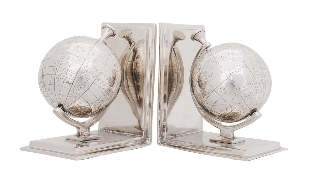 Set of Two Aluminum Globe Bookend