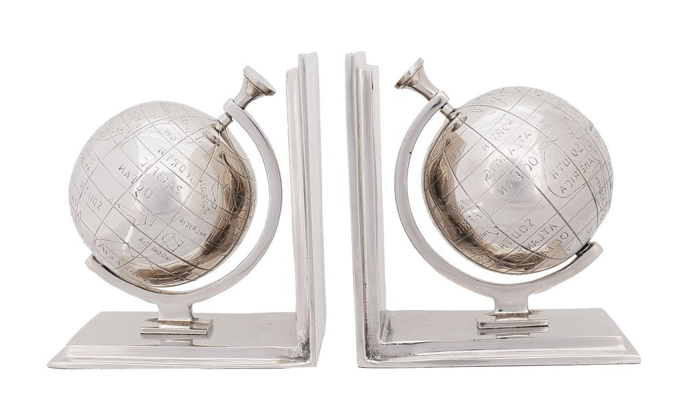 Set of Two Aluminum Globe Bookend