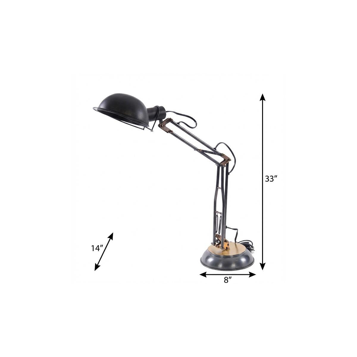 33" Black Metal Desk Table Lamp With Black Bowl Shade