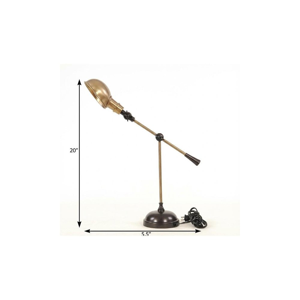 20" Black Metal Adjustable Desk Table Lamp With Gold Bowl Shade