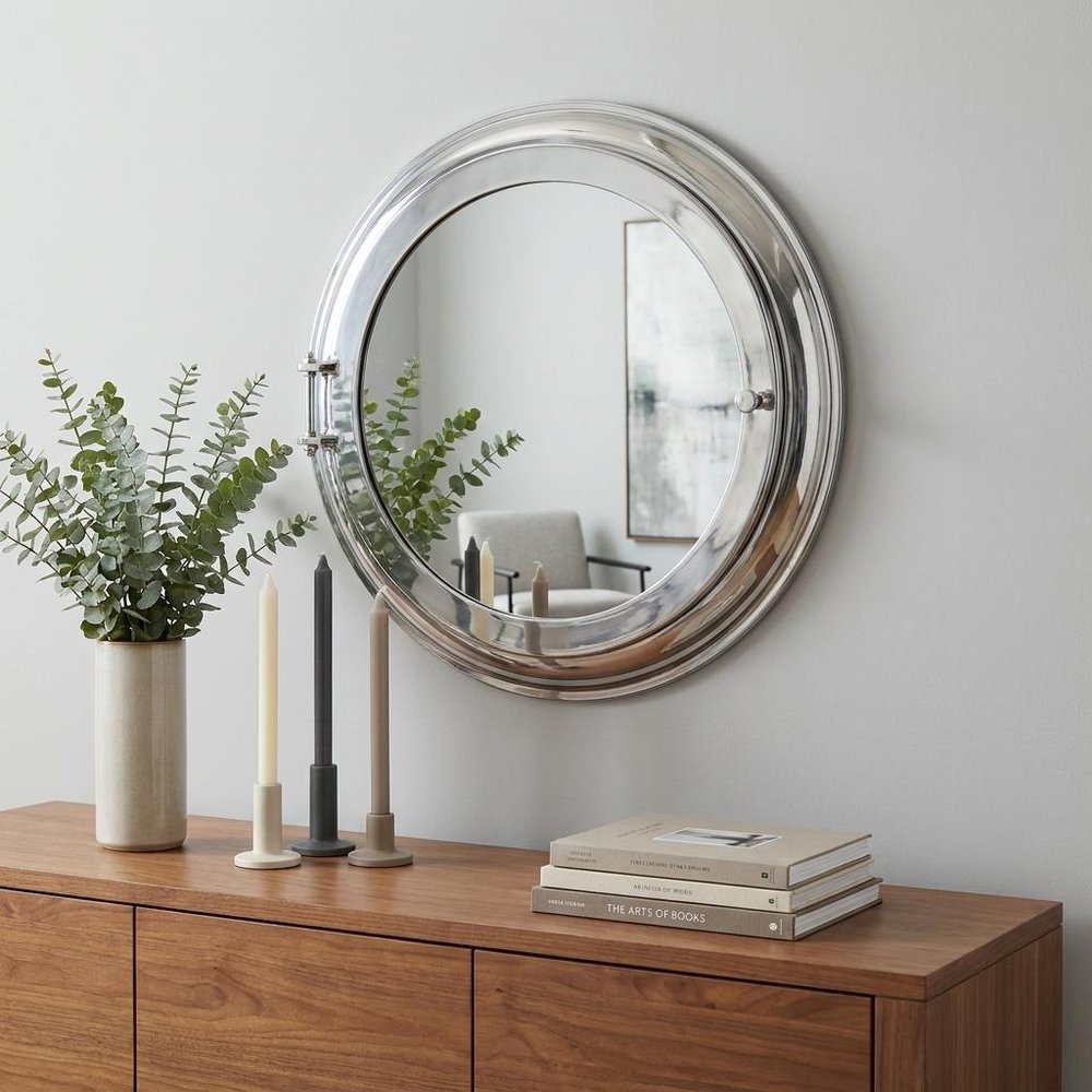 21" Silver Round Aluminum Framed Accent Mirror