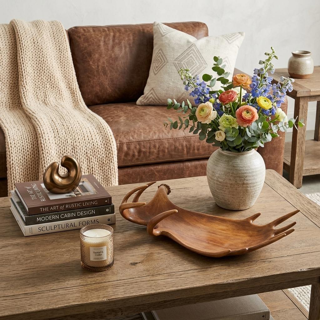 12" Brown Antler Resin Serving Tray
