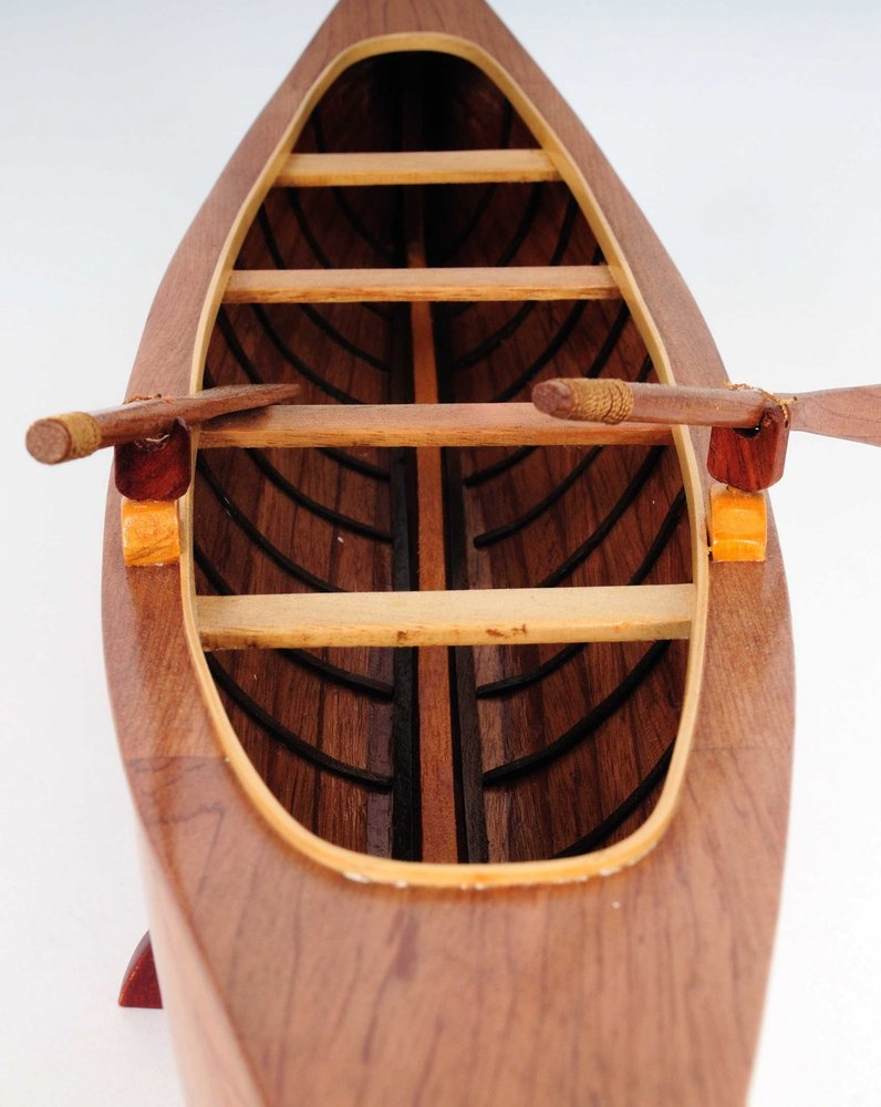 6" Wood Brown Solid Wood Hand Painted Model Boat Tabletop Sculpture