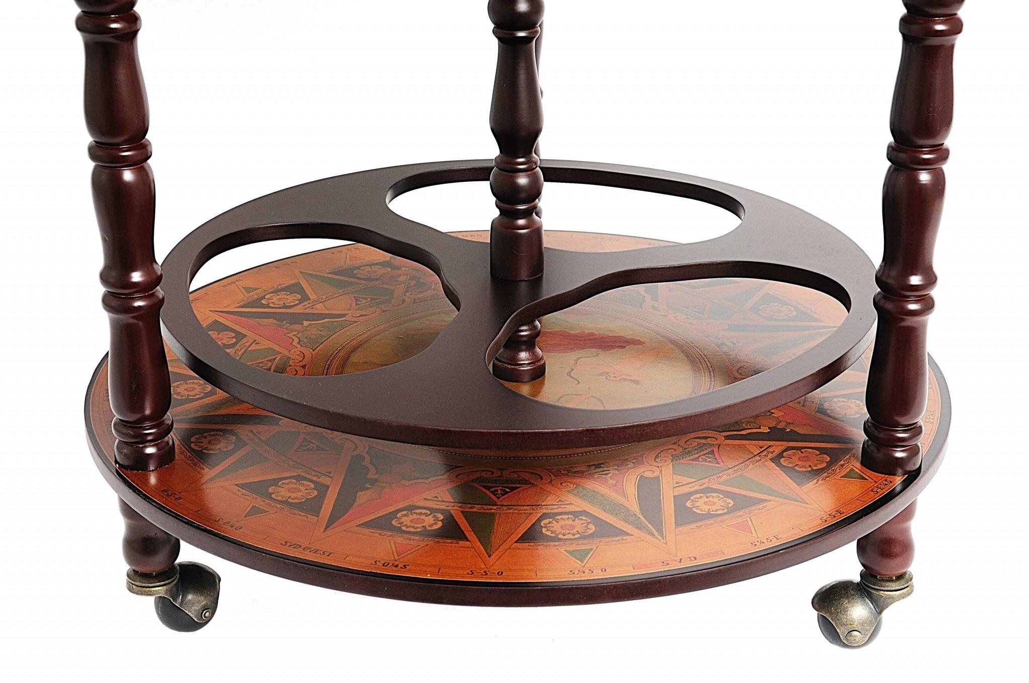 22" Brown Solid Wood Round Rolling Bar Cart