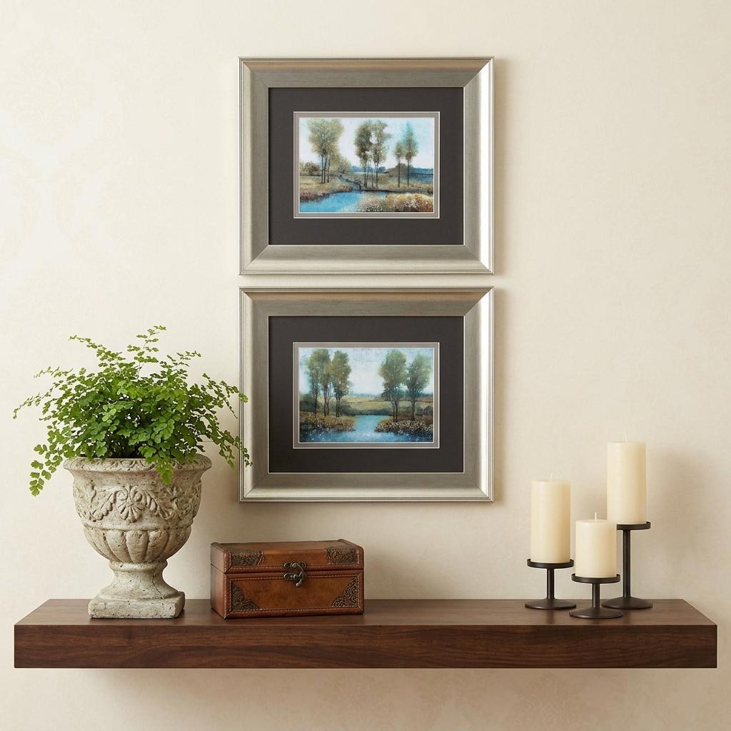 13" X 11" Brushed Silver Frame Stream Side (Set Of 2)