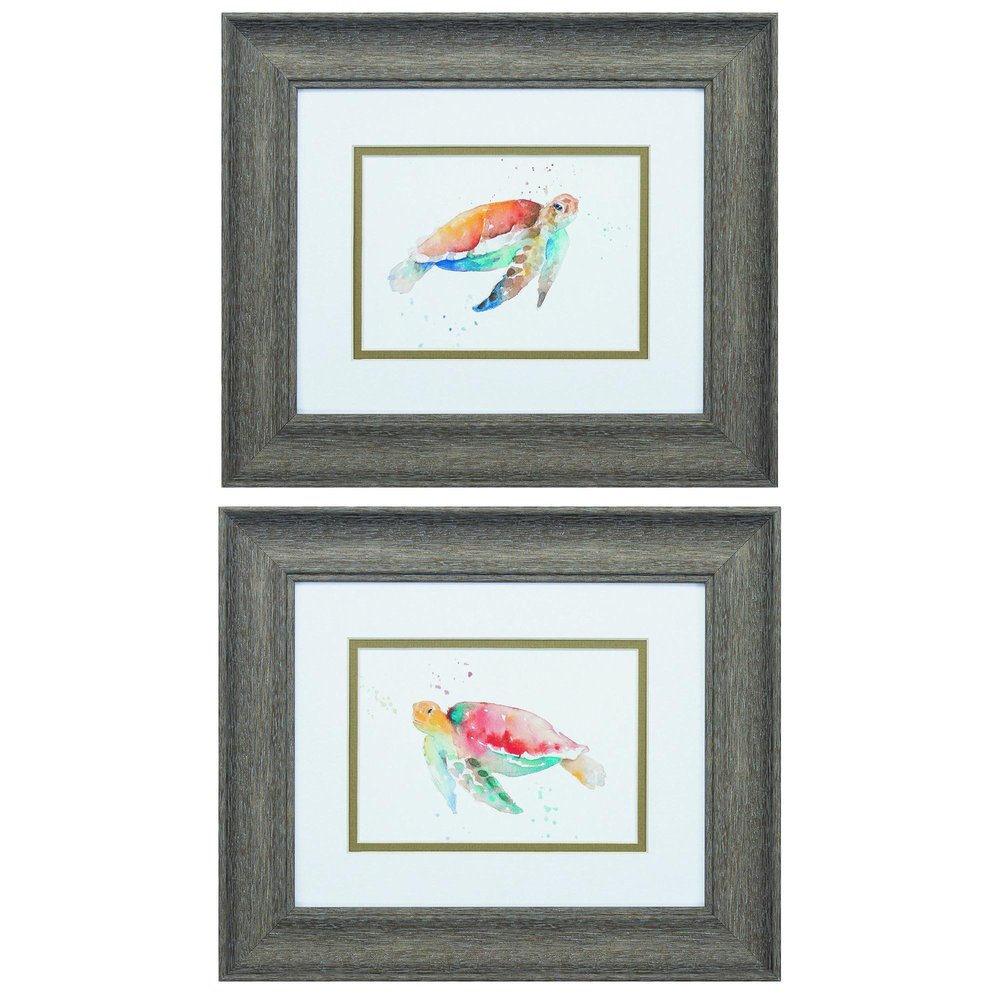 Set of Two Red and Blue Turtle Framed Wall Art
