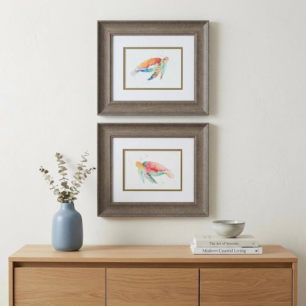 Set of Two Red and Blue Turtle Framed Wall Art