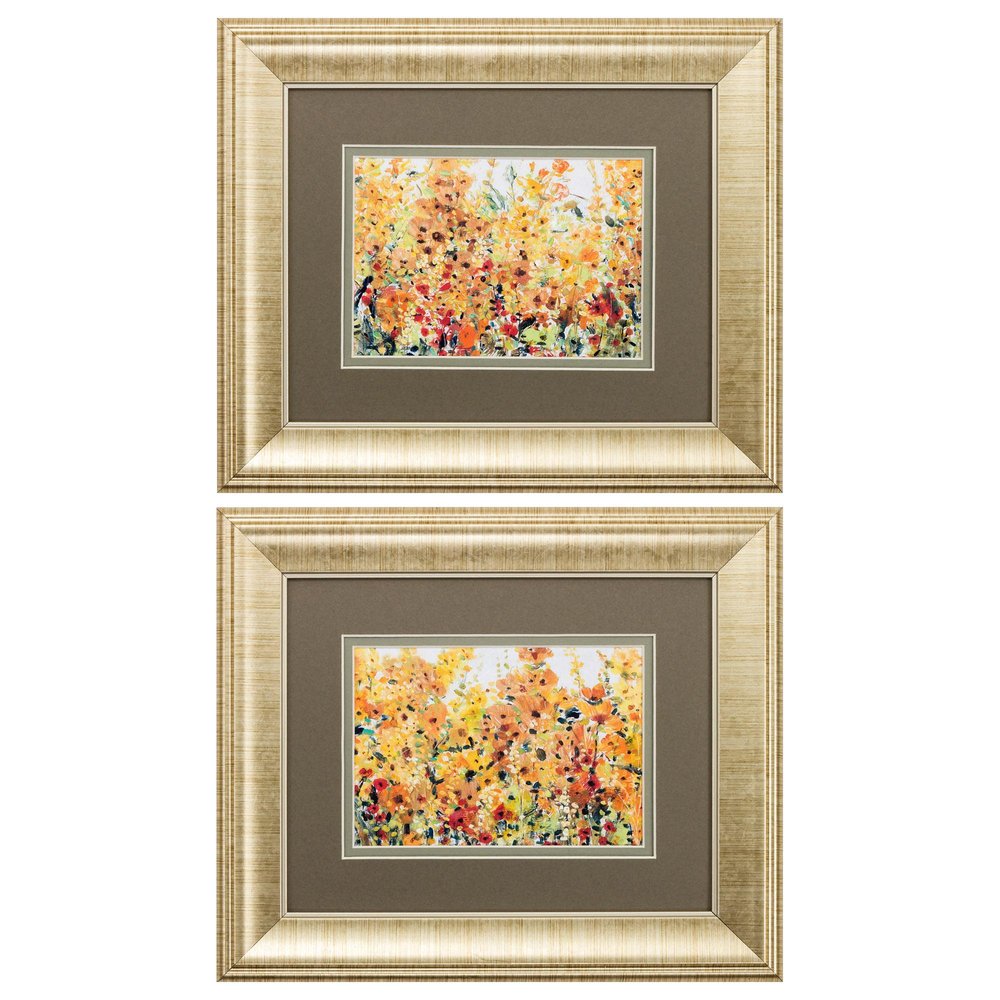 Set Of Two Pretty Summer Flowers Gold Framed Wall Art