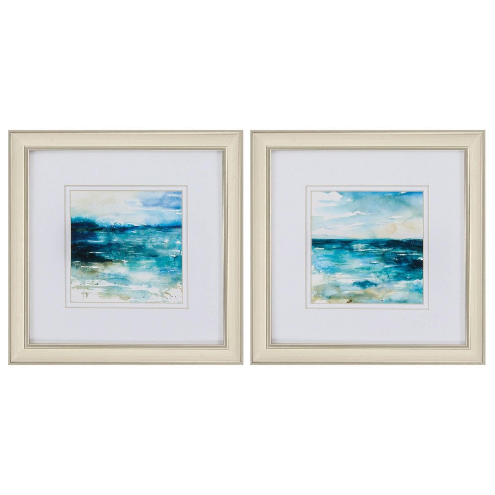 12" X 12" Champagne Gold Color Frame Ocean Break (Set Of 2)