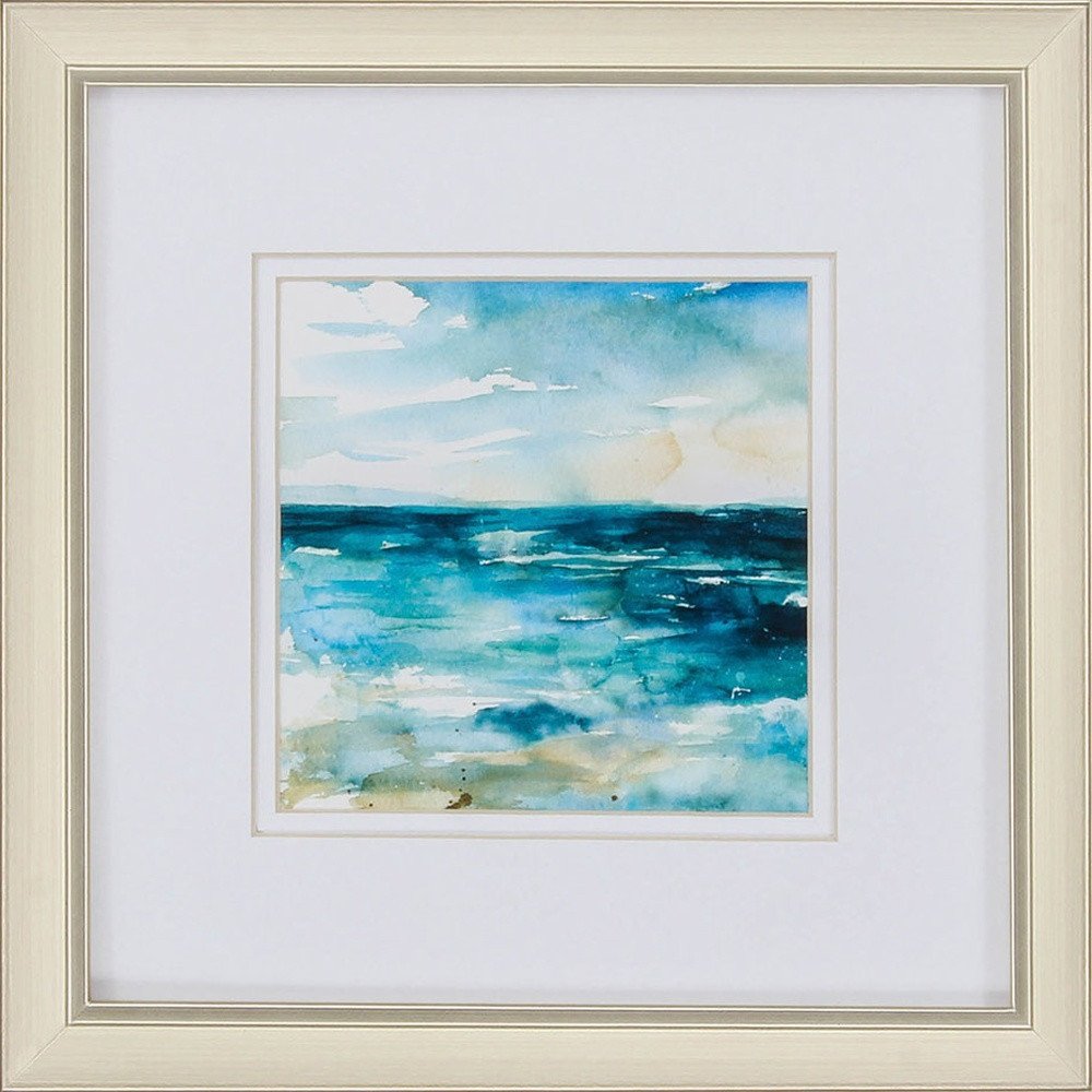 12" X 12" Champagne Gold Color Frame Ocean Break (Set Of 2)