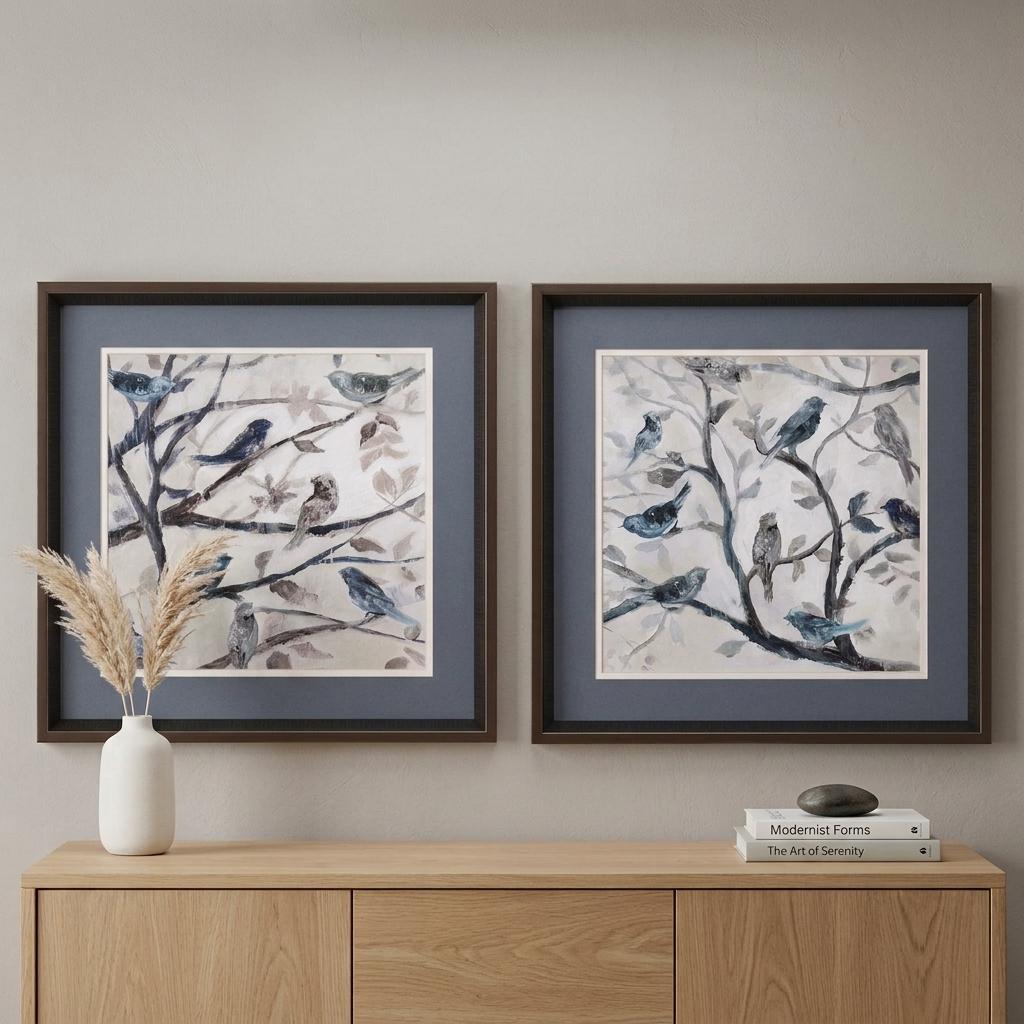 18" X 18" Brushed Silver Frame Morning Song (Set Of 2)