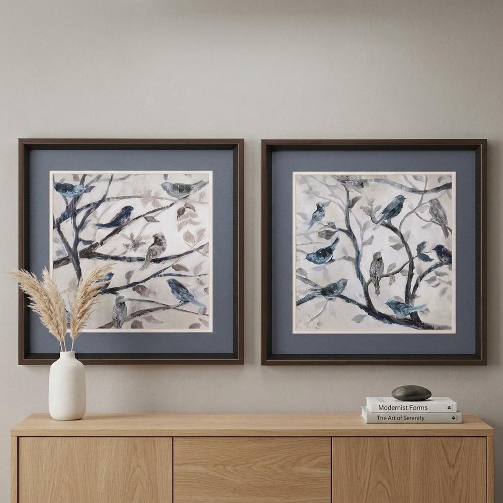18" X 18" Brushed Silver Frame Morning Song (Set Of 2)