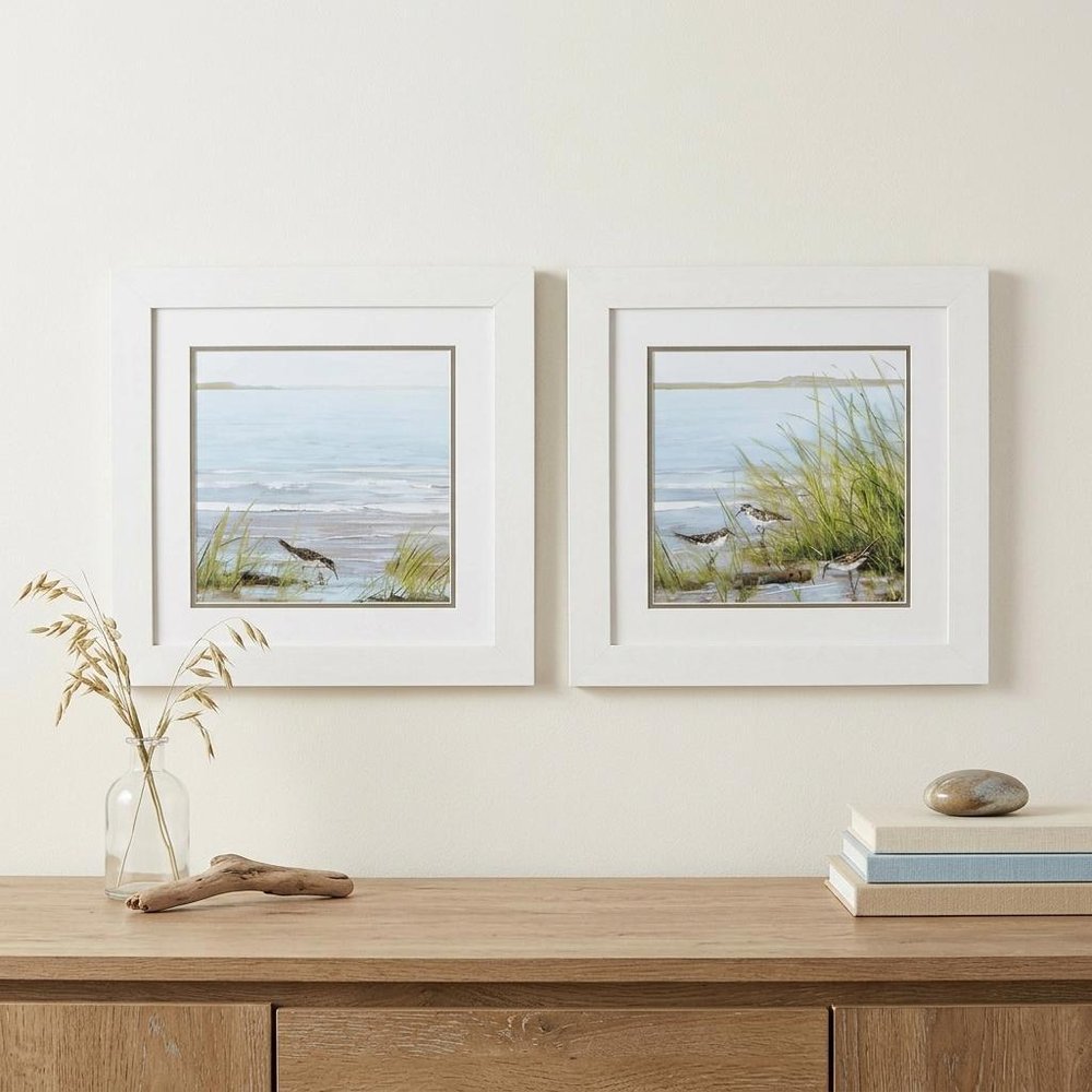 19" X 19" White Frame Afternoon On Shore (Set Of 2)