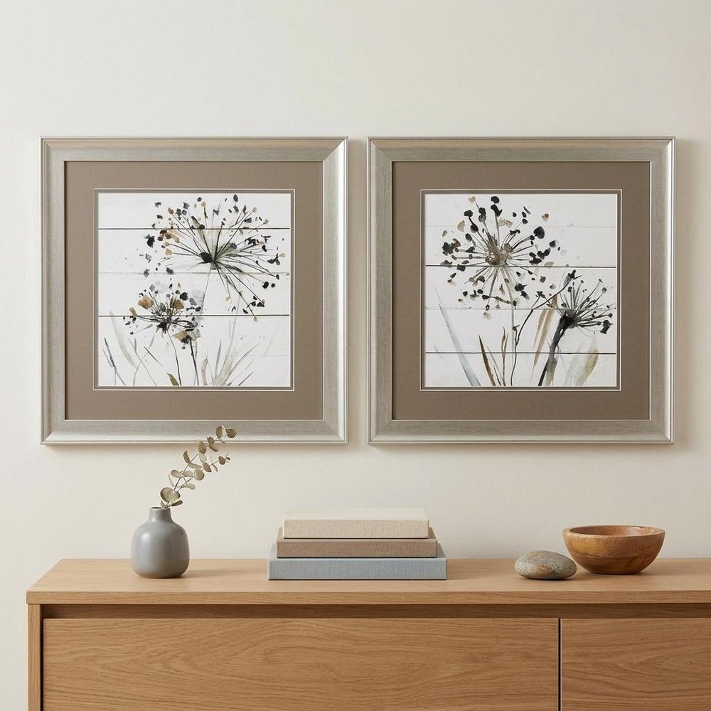 19" X 19" Brushed Silver Frame Natures Lace (Set Of 2)