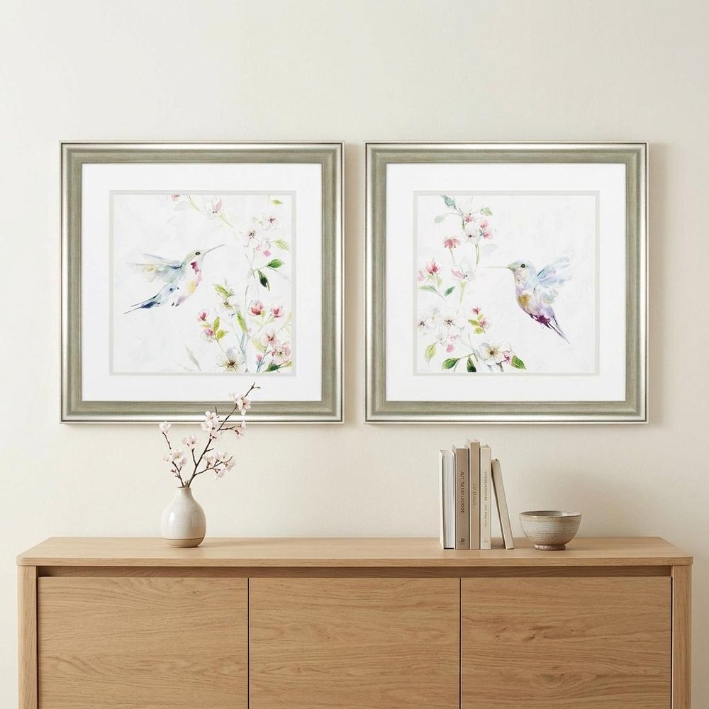 19" X 19" Brushed Silver Frame Hummingbird (Set Of 2)