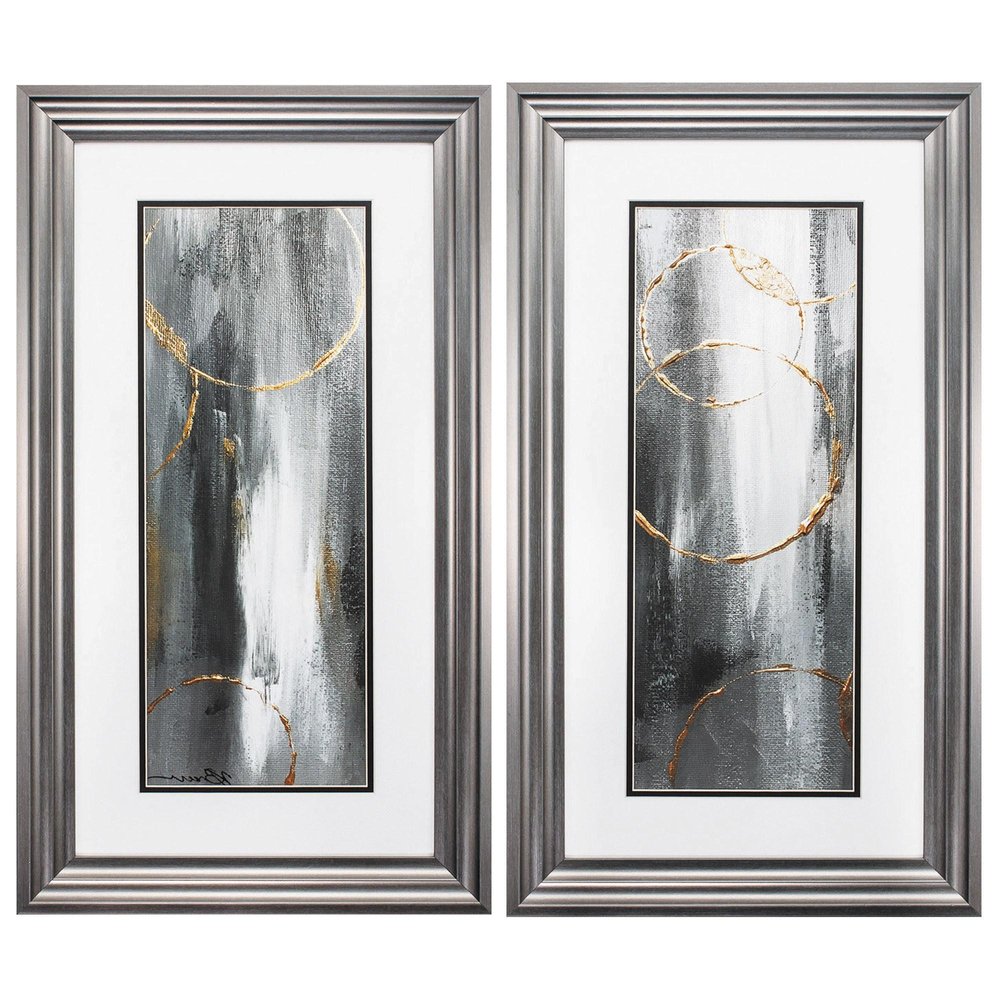 Set of Two Modern Abstract Gunmetal Framed Art