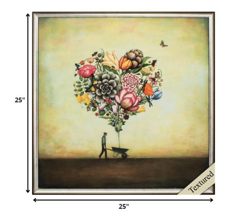 25" X 25" Silver Frame Big Heart Botany