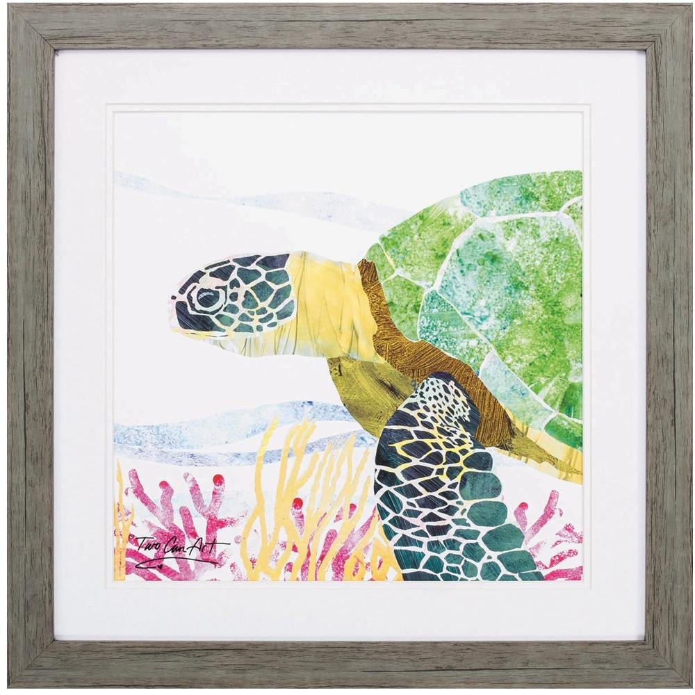 23" X 23" Sea Creature Sea Turtle Brown Square Framed Art
