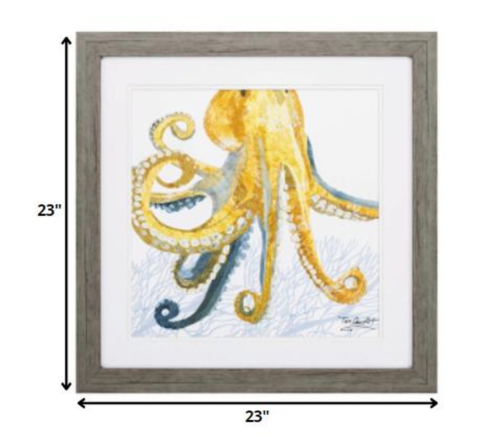 23" X 23" Sea Creature Octopus Brown Square Framed Art