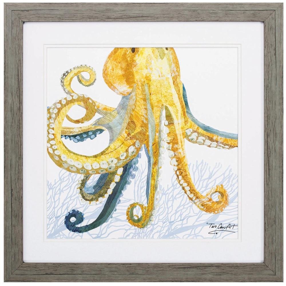 23" X 23" Sea Creature Octopus Brown Square Framed Art