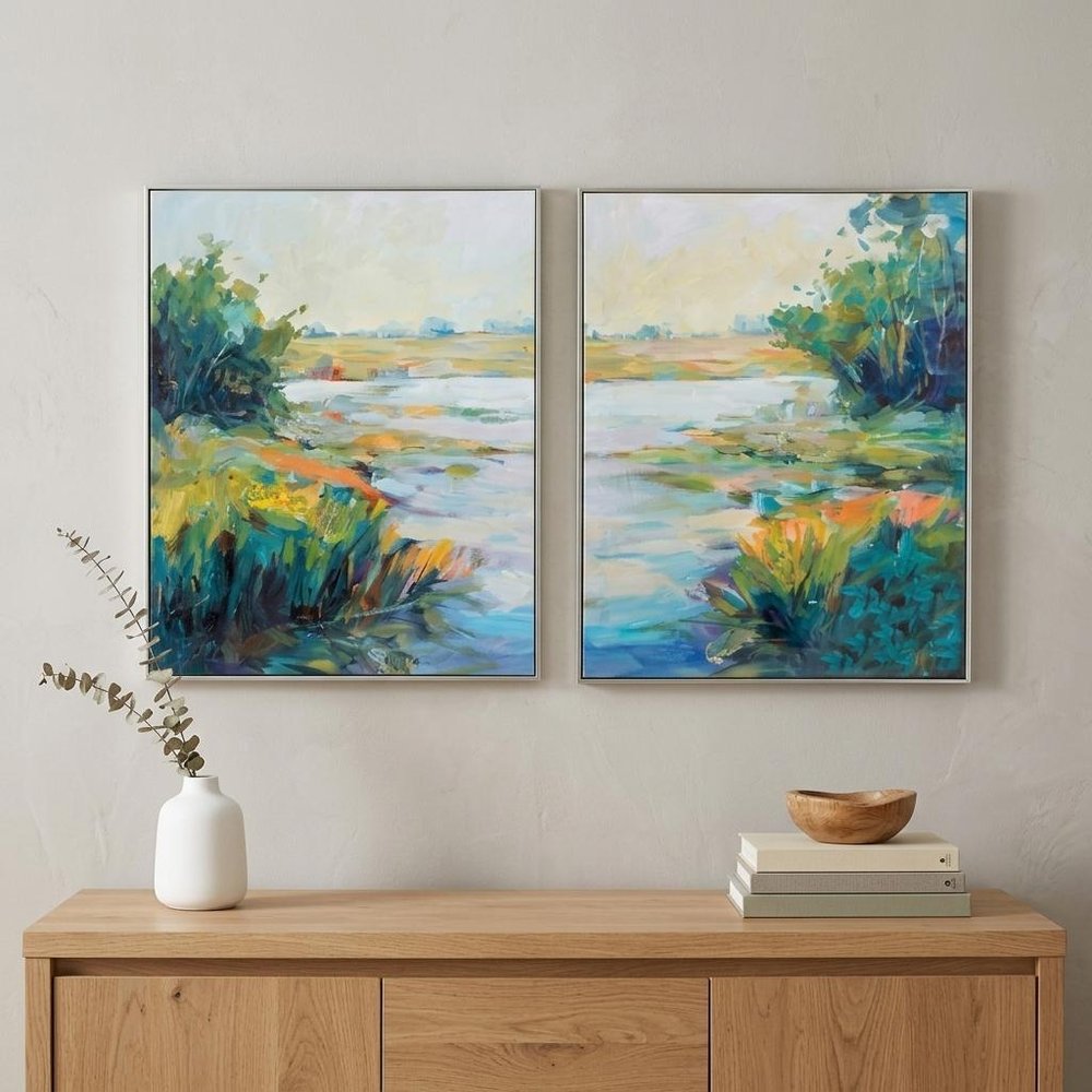24" X 30" Ligth Wood Toned Frame Marsh Colors (Set Of 2)