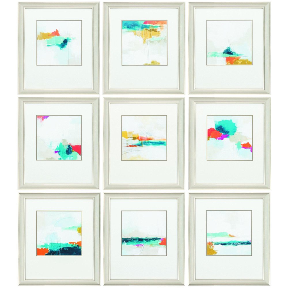 Set of Nine Champagne Polystyrene Framed Art