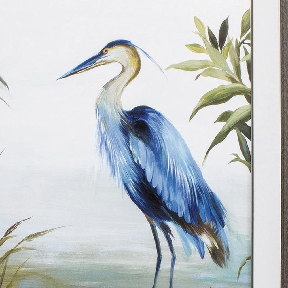 36" X 27" Blue Heron Brown Framed Art
