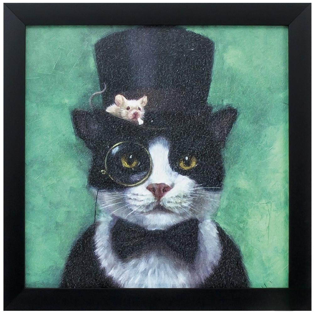 11" X 11" Black Frame Tuxedo Cat