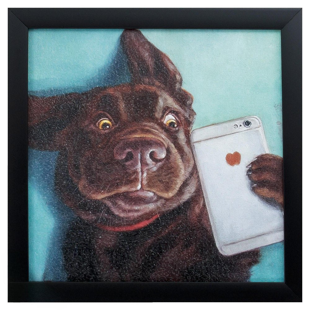 11" X 11" Black Frame Dog Selfie