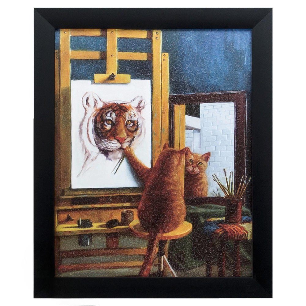 9" X 11" Painting Cat Black Acrylic Framed Art