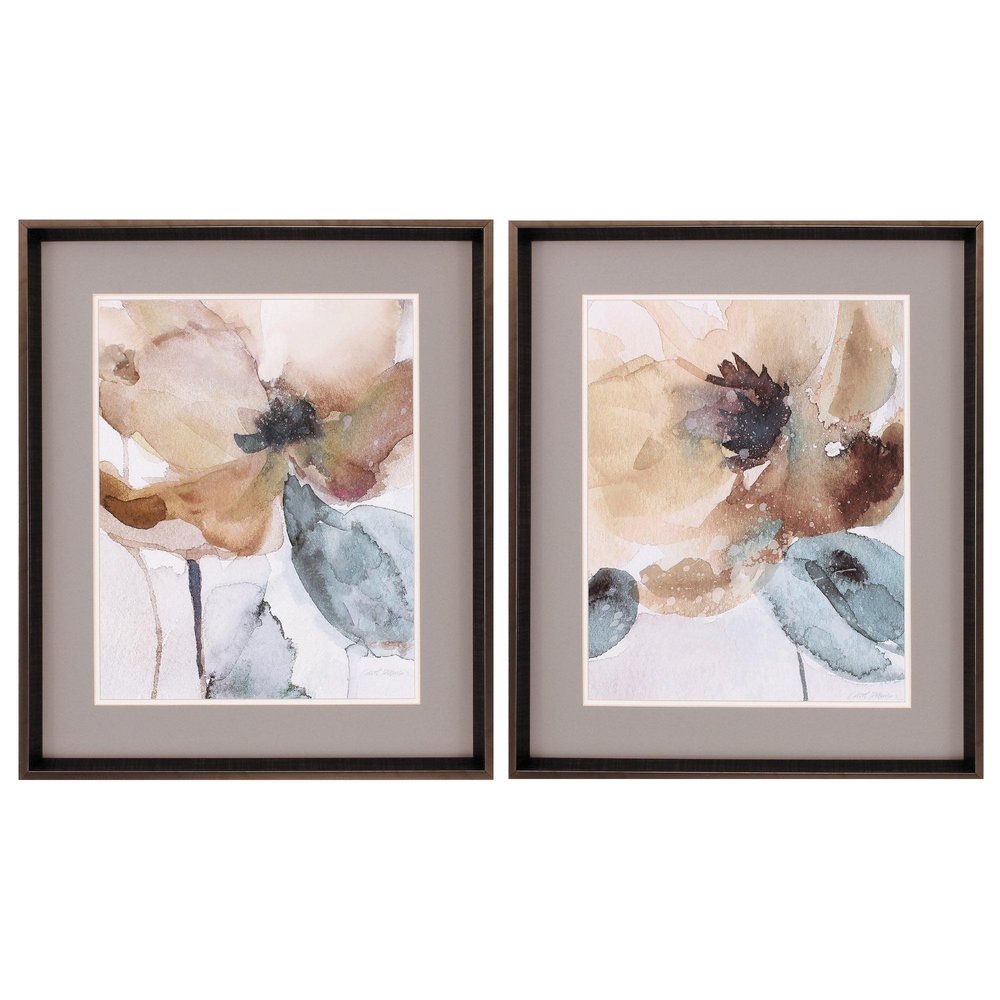 23" X 27" Brushed Silver Frame Watercolor Poppy (Set Of 2)