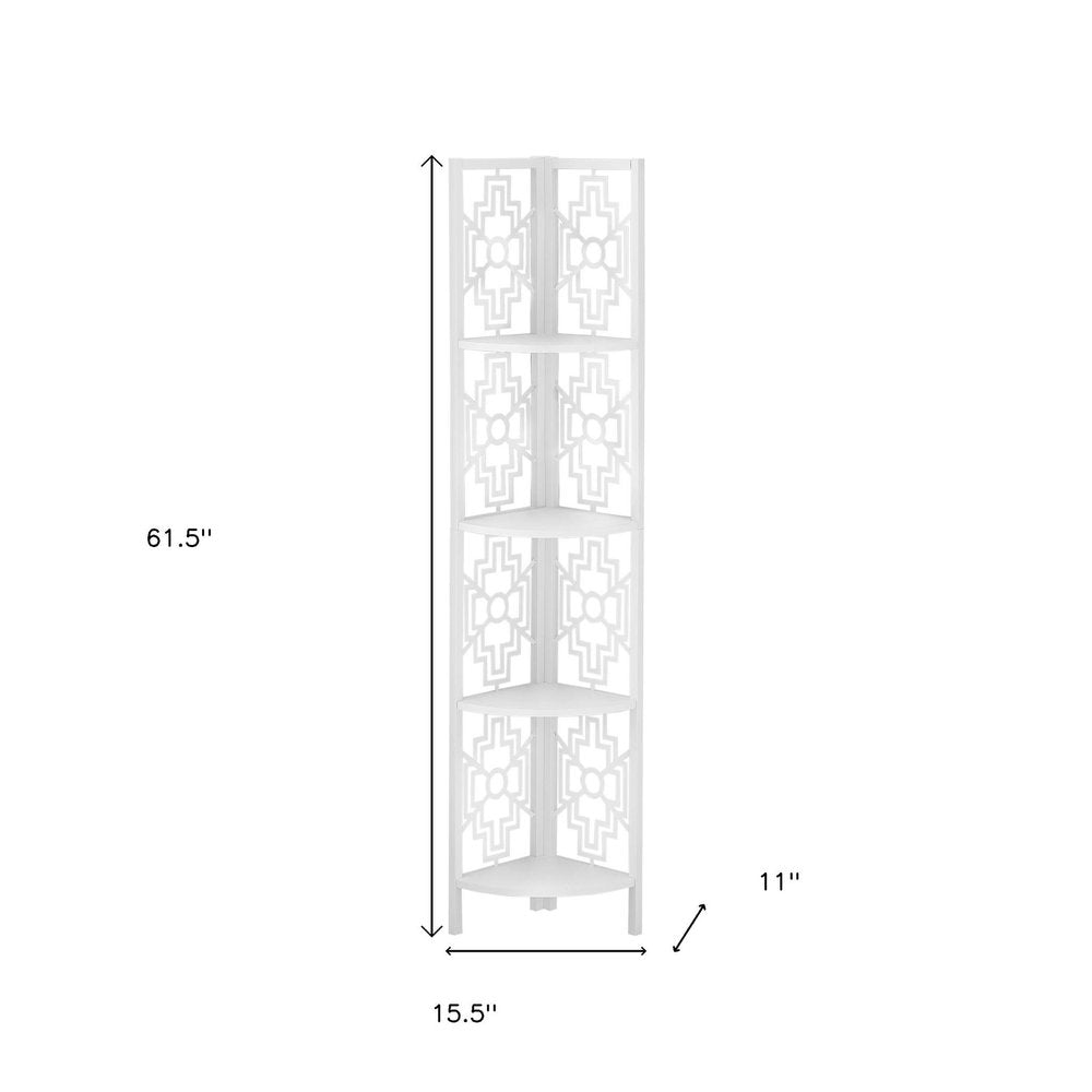 62" White Metal Corner Bookcase