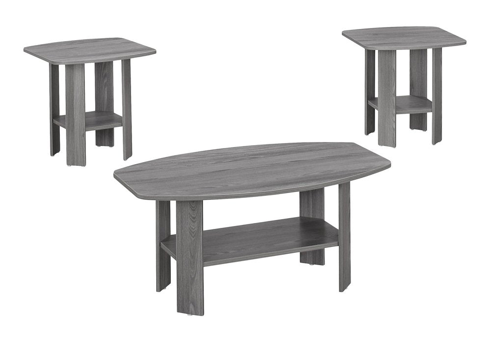 Set of Three 36" Gray Coffee Table With Shelf