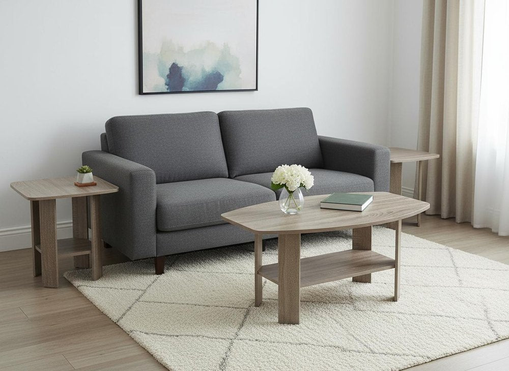 Set of Three 36" Taupe Coffee Table With Shelf