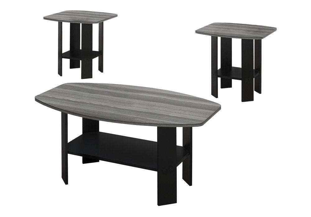 Set of Three 36" Gray And Black Wood Coffee Table With Shelf