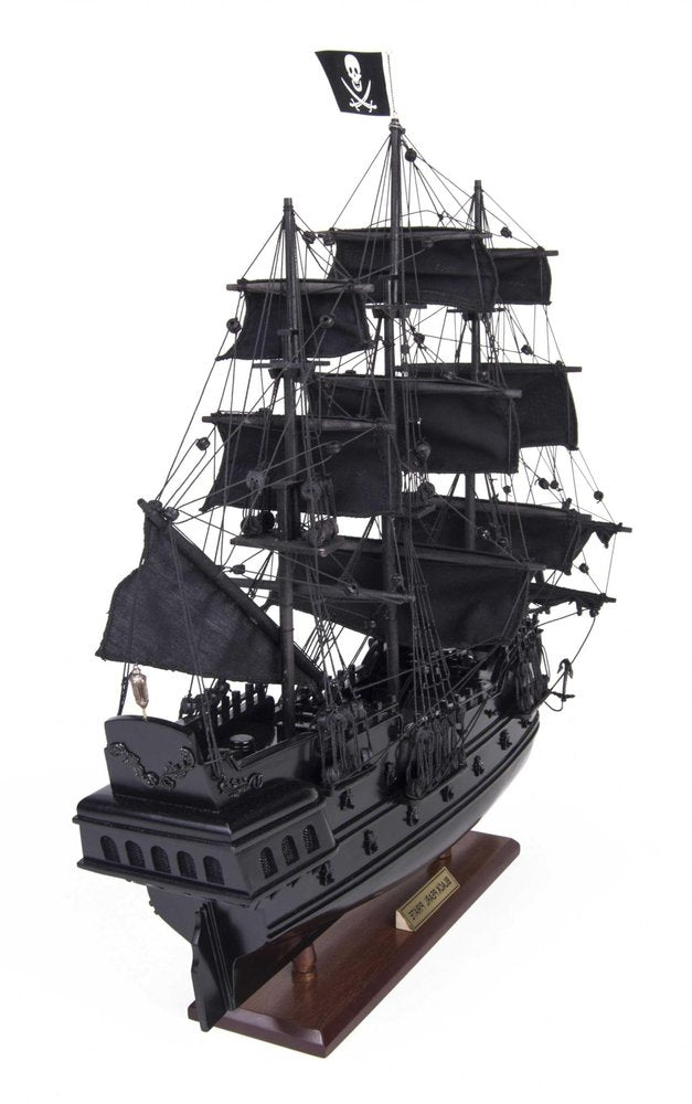19" Black Solid Wood Hand Painted Model Boat