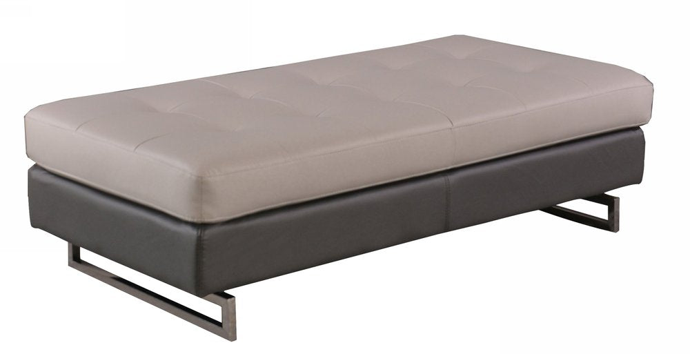 63" Taupe Brown and Silver Faux Leather Tufted Ottoman