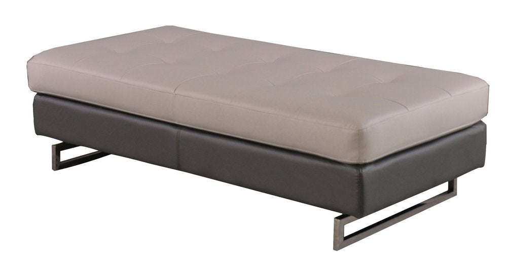63" Taupe Brown and Silver Faux Leather Tufted Ottoman