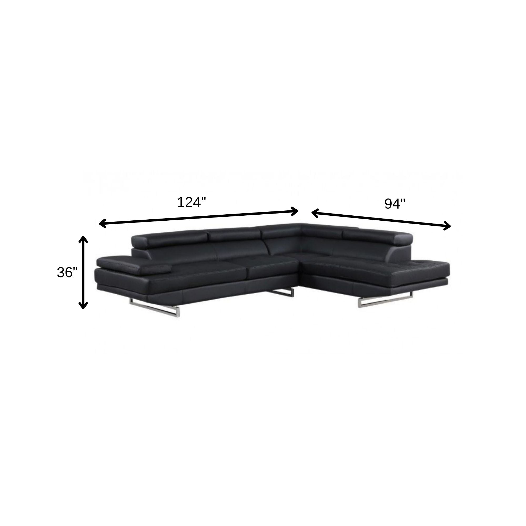 Black Leather L Shaped Two Piece Corner Sectional