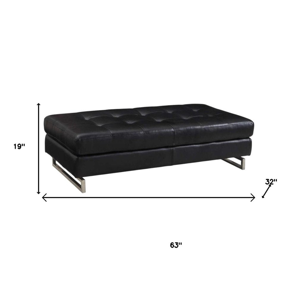 63" Taupe Brown and Silver Faux Leather Tufted Ottoman