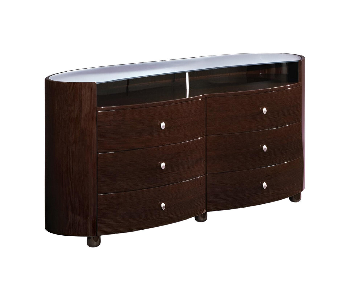 63" Brown Wood Six Drawer Dresser