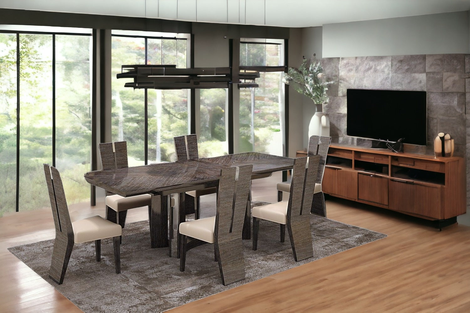 Seven Piece Gray Dining Set with Six Chairs