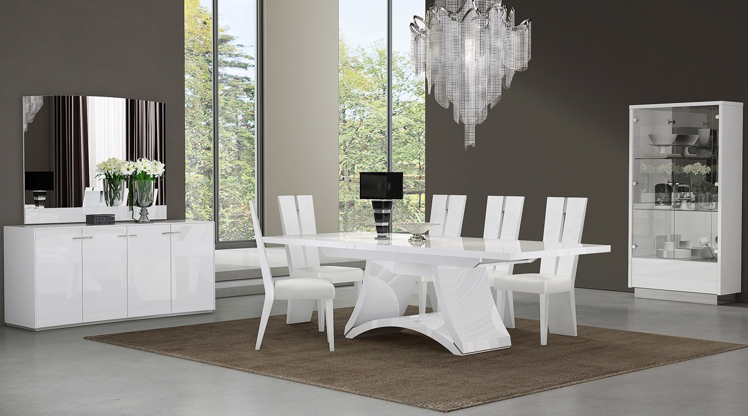 Seven Piece White Dining Set with Six Chairs