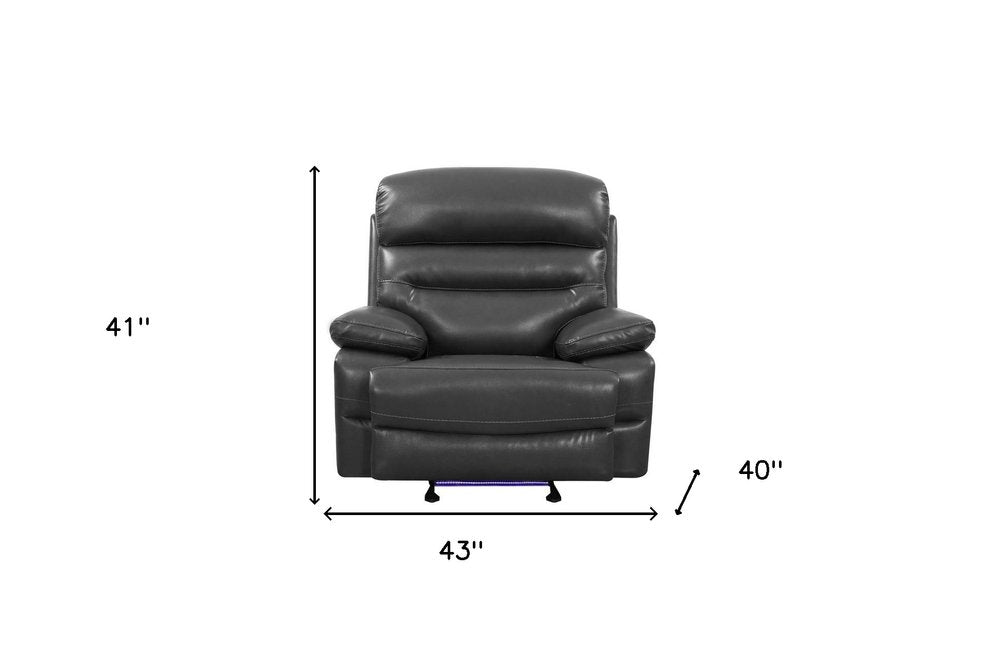 89" Gray Faux Leather USB Sofa With Black Legs