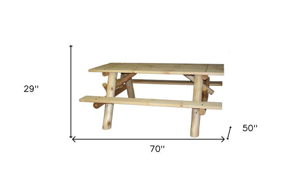 70" Natural Solid Wood Outdoor Picnic Table