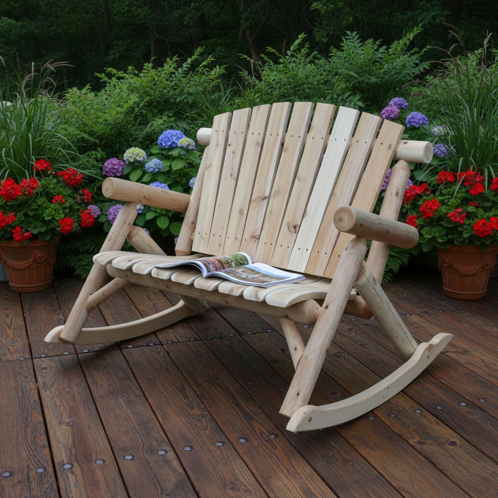 53" X 42" X 40" Natural Wood Rocking Loveseat